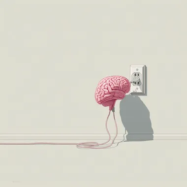 A brain connected to an electric plug, a simple vector illustration with a white background, in the style of John Holcroft for The New Yorker, minimalist in style, with flat colors and no shadows.  --s 250