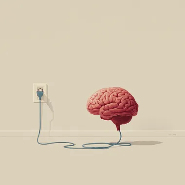A brain connected to an electric plug, a simple vector illustration with a white background, in the style of John Holcroft for The New Yorker, minimalist in style, with flat colors and no shadows.  --s 250