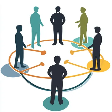 a diagram of 4 people meeting, diagram form, talking, sharing thoughts