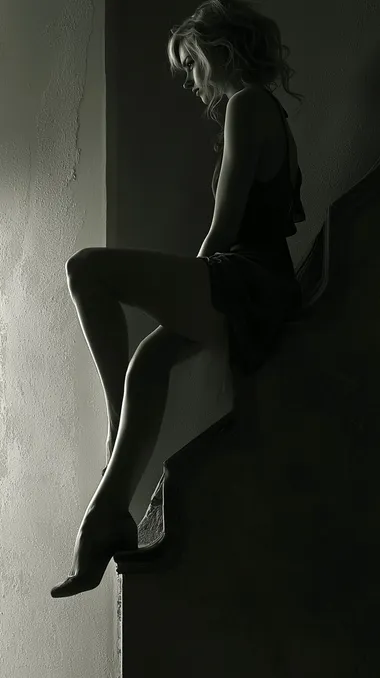 one leg was high on the wall, realistic photography style, primitive, editorial style photography, the contrast between light and dark is strong, light and shadows bring out scarlett johansson's beautiful figure, strong upper body, full body shot, mysterious and proud, the legs are smooth and graceful, without shoes, without socks, show thigh, post-production, sony alpha iv camera, kodachrome 35mm film, 32k original graphics style, ultra high definition.