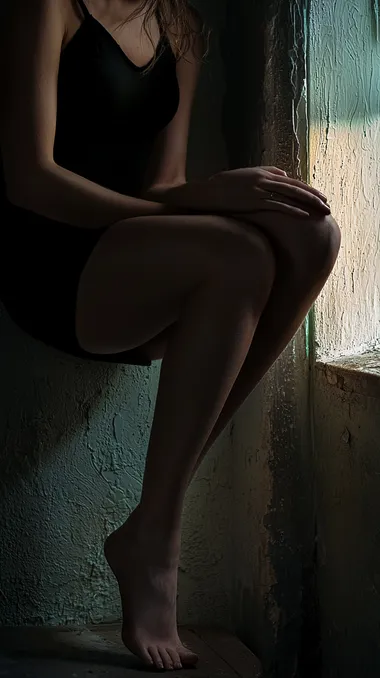 one leg was high on the wall, realistic photography style, primitive, editorial style photography, the contrast between light and dark is strong, light and shadows bring out scarlett johansson's beautiful figure, strong upper body, full body shot, mysterious and proud, the legs are smooth and graceful, without shoes, without socks, show thigh, post-production, sony alpha iv camera, kodachrome 35mm film, 32k original graphics style, ultra high definition.
