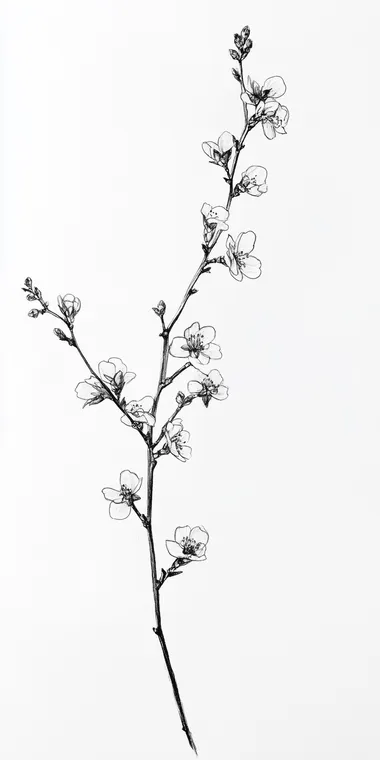small branch with small flowers, Oneline sketch