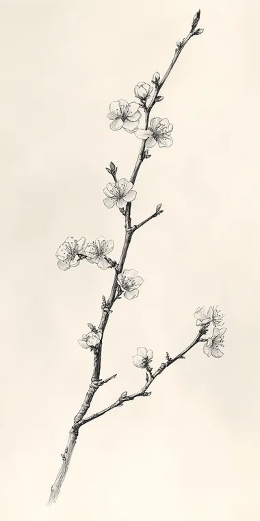 small branch with small flowers, Oneline sketch