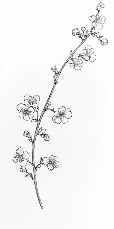 small branch with small flowers, Oneline sketch