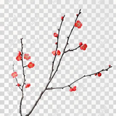 Plum branches, some plum blossoms, interior accessories, white background, simple feeling