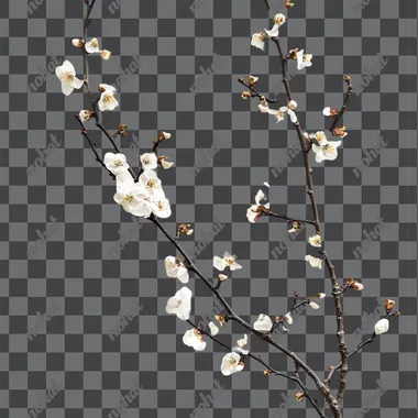 Plum branches, some plum blossoms, interior accessories, white background, simple feeling