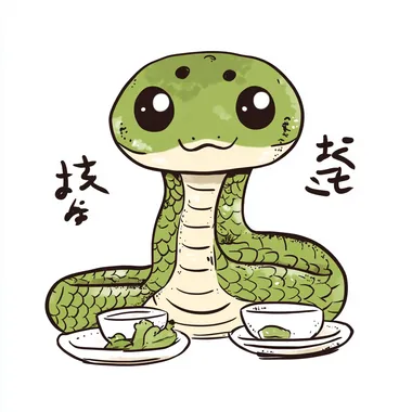Japanese cartoon style cute snake, simple illustration
