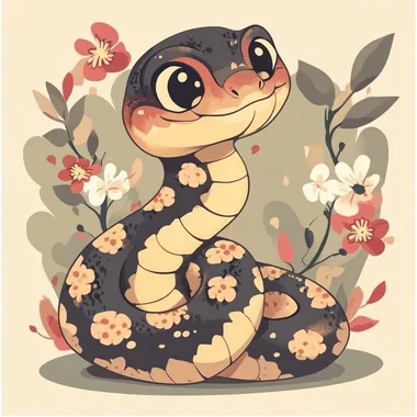 Japanese cartoon style cute snake, simple illustration