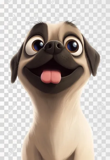 funny dog face realistic with stupid reaction. From a side perspective on a flat white background.