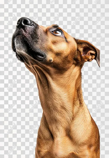 funny dog face realistic with stupid reaction. From a side perspective on a flat white background.