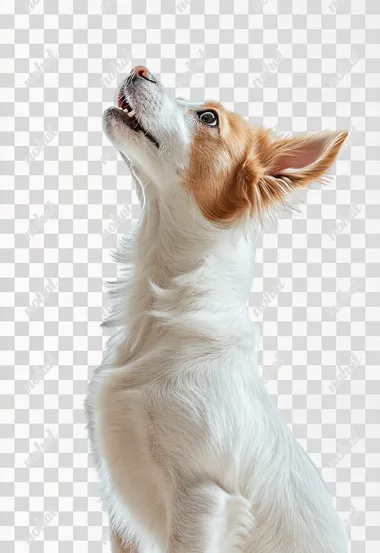 funny dog face realistic with stupid reaction. From a side perspective on a flat white background.