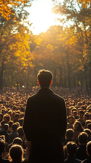 preaching with bible in hand before the crowd. UHD   --s 750