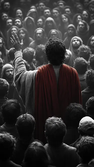 preaching with bible in hand before the crowd. UHD   --s 750