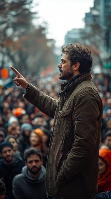 preaching with bible in hand before the crowd. UHD   --s 750