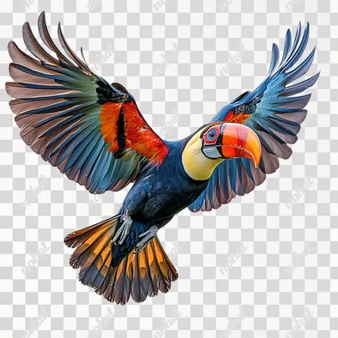 tucano voando isolate, photorealistic, highly detailed, white background, studio lighting, 85mm prime lens --s 250
