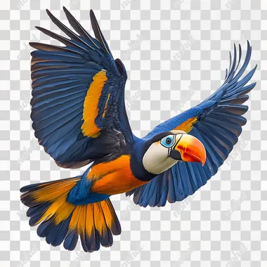 tucano voando isolate, photorealistic, highly detailed, white background, studio lighting, 85mm prime lens --s 250