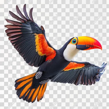 tucano voando isolate, photorealistic, highly detailed, white background, studio lighting, 85mm prime lens --s 250
