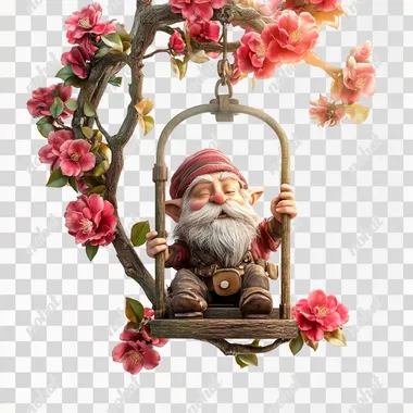 Dwarf in lantern on camellia flower, white background, full body photo in fantasy art style, highly detailed and realistic, with 3D effect and ultra high quality, ultra detailed features.