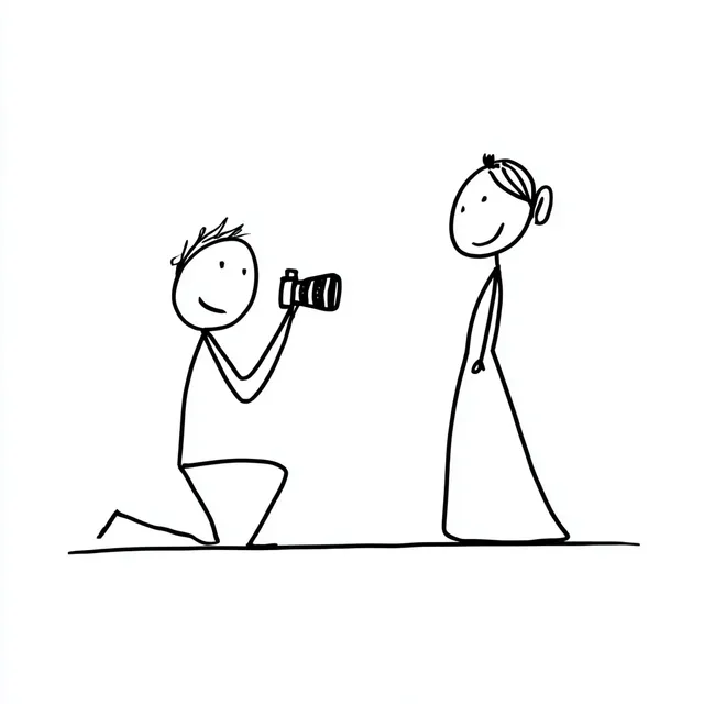 Stick Figure Wedding Photographer Capturing Bride and Groom
