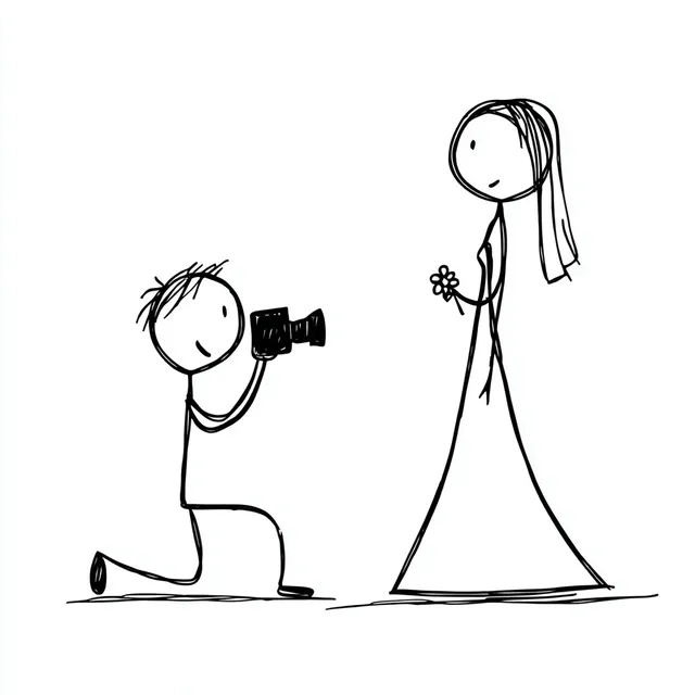 Stick Figure Photographer Capturing Wedding Moments