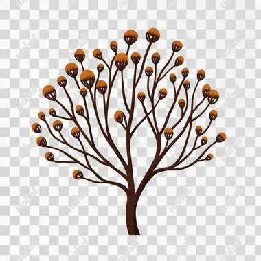A stylized tree with brown branches and foliage in various shades of brown, the branches have little hands looking up to the sky. The tree is set against a white background.[Digital illustration, logo design],[Inspired by the work of Saul Bass],[minimalist, flat design, bold colors, high contrast, black background]