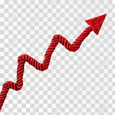 rising arrow graph of price inflation in red rope on white background