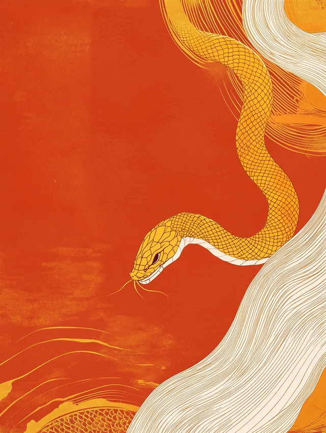 Golden Snake on Orange-Red Background for Chinese New Year Celebration