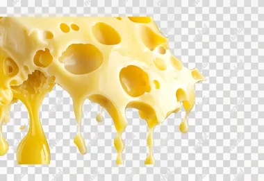 Molten cheese drips from above, no shadows, isolated on white background,