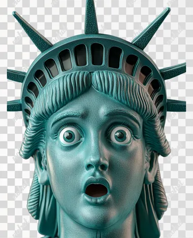 Closeup of Statue of Liberty surprise, funny, realistic photo, studio lighting, isolated