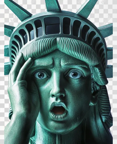 Closeup of Statue of Liberty surprise, funny, realistic photo, studio lighting, isolated
