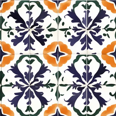 digital wedding invitation featuring white ceramic tiles. Portuguese style with other colors like forest green, orange, dark purple, white and blue.