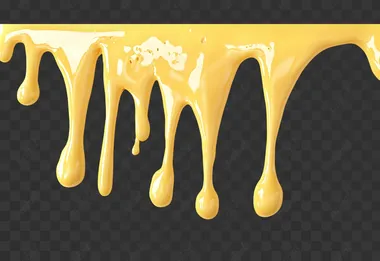 Molten cheese dripping on wall, no shadows, isolated on white background,