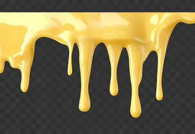 Molten cheese dripping on wall, no shadows, isolated on white background,