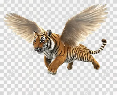 Flying tiger with big angel wings, isolated --s 50