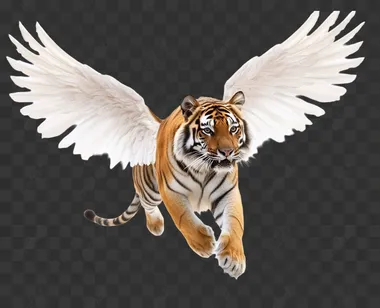 Flying tiger with big angel wings, isolated --s 50