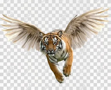 Flying tiger with big angel wings, isolated --s 50