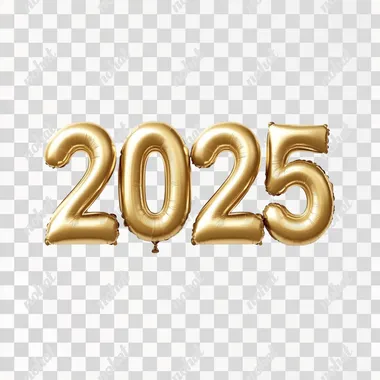 3d Realistic Gold Foil Balloons text "2025"