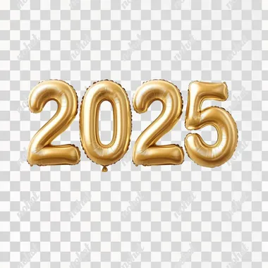3d Realistic Gold Foil Balloons text "2025"