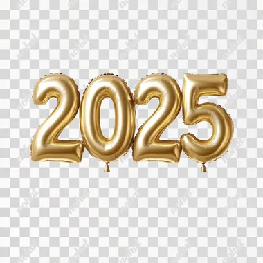 3d Realistic Gold Foil Balloons text "2025"