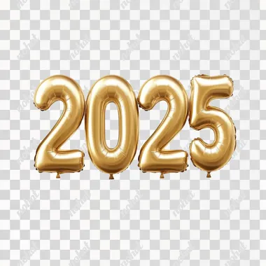 3d Realistic Gold Foil Balloons text "2025"