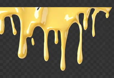 Molten cheese dripping on wall, no shadows, isolated on white background,