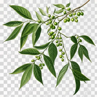 Azadirachta indica (Neem) branch with green leaves and fruits