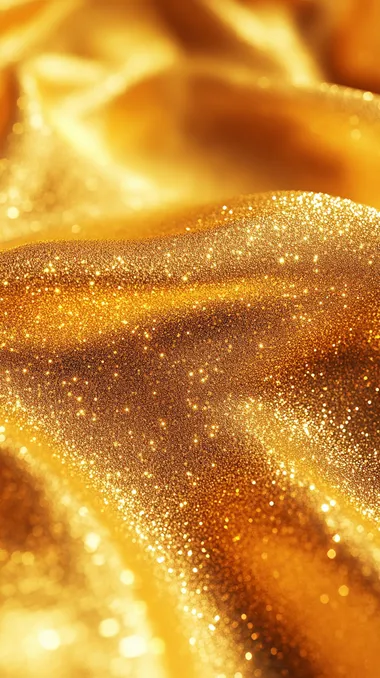 Create a realistic image of a vibrant golden texture resembling a glittering surface, with a rich, warm yellow color scheme. The image should convey a sense of warmth and richness, showcasing the shine and sparkle typical of a gold material.