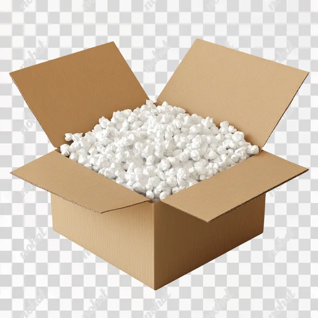 PNG Open Cardboard Box with White Packing Peanuts