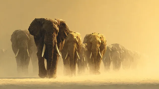 Majestic Elephants Marching in Unity