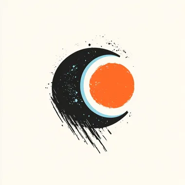 abstract minimalist yin and yang logo with the colors: light blue moon and orange sun with black and white