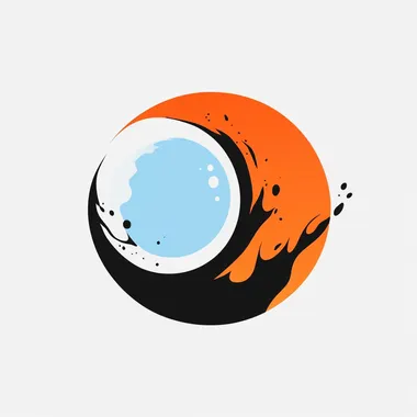 abstract minimalist yin and yang logo with the colors: light blue moon and orange sun with black and white