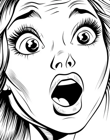 A comic book page with thick black lines, a close-up of an attractive woman's face in the style of vintage pop art. She is shocked and surprised by what you say to her, her mouth open as if speaking or laughing. She has long hair that falls over one shoulder. The coloring is simple, with a white background, low detail, bold lines, and no shading, in a clipart style.    txwpws8