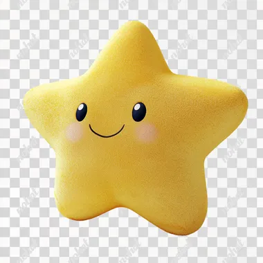 A lovely yellow star, has hands and feet, full body, cute, plush texture, Light blush, simple details, icon design, 3D rendering, studio Lighting, long main wood blanket material style, white clean background