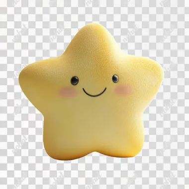 A lovely yellow star, has hands and feet, full body, cute, plush texture, Light blush, simple details, icon design, 3D rendering, studio Lighting, long main wood blanket material style, white clean background